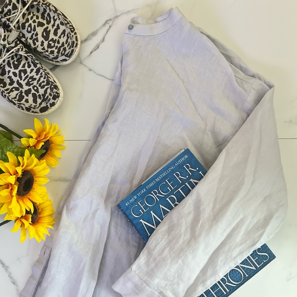 Eileen Fisher Light Blue Top High Low Button Down